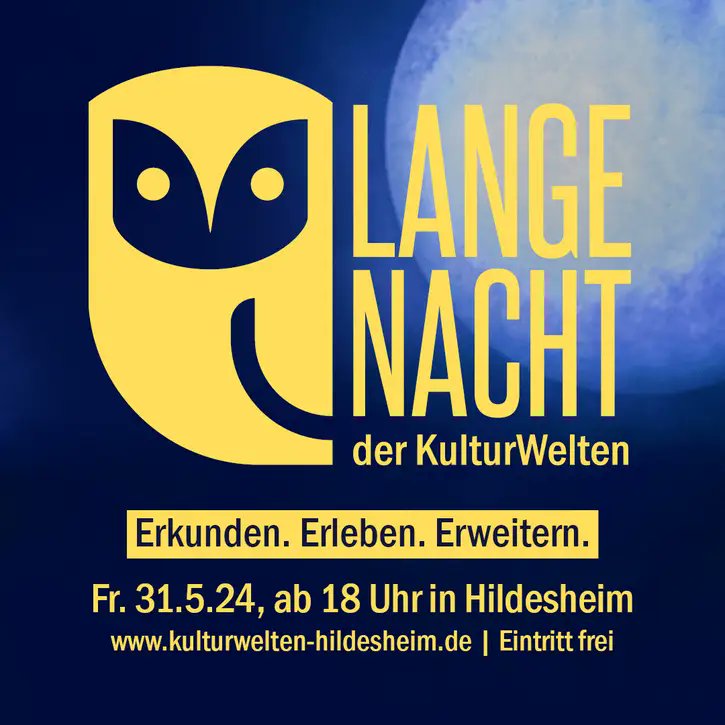 Am 31. Mai findet die #LangeNacht der #KulturWelten zum ersten Mal in #Hildesheim statt. Dieser Abend lädt dazu ein, die vielfältigen kulturellen und bildenden Angebote unserer Stadt zu entdecken. Das gesamte Programm stellen wir euch ab dem 26. April vor.
 @rp_museum #StayTuned