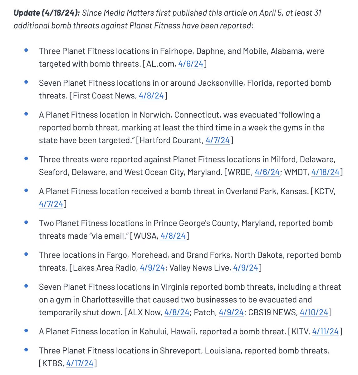 AriDrennen's tweet photo. UPDATE: 48 Planet Fitness locations have now reported bomb threats since Libs of TikTok started targeting the chain of gyms for terminating the membership of a woman who photographed another customer using the locker room. https://t.co/u0vEBRlTyn