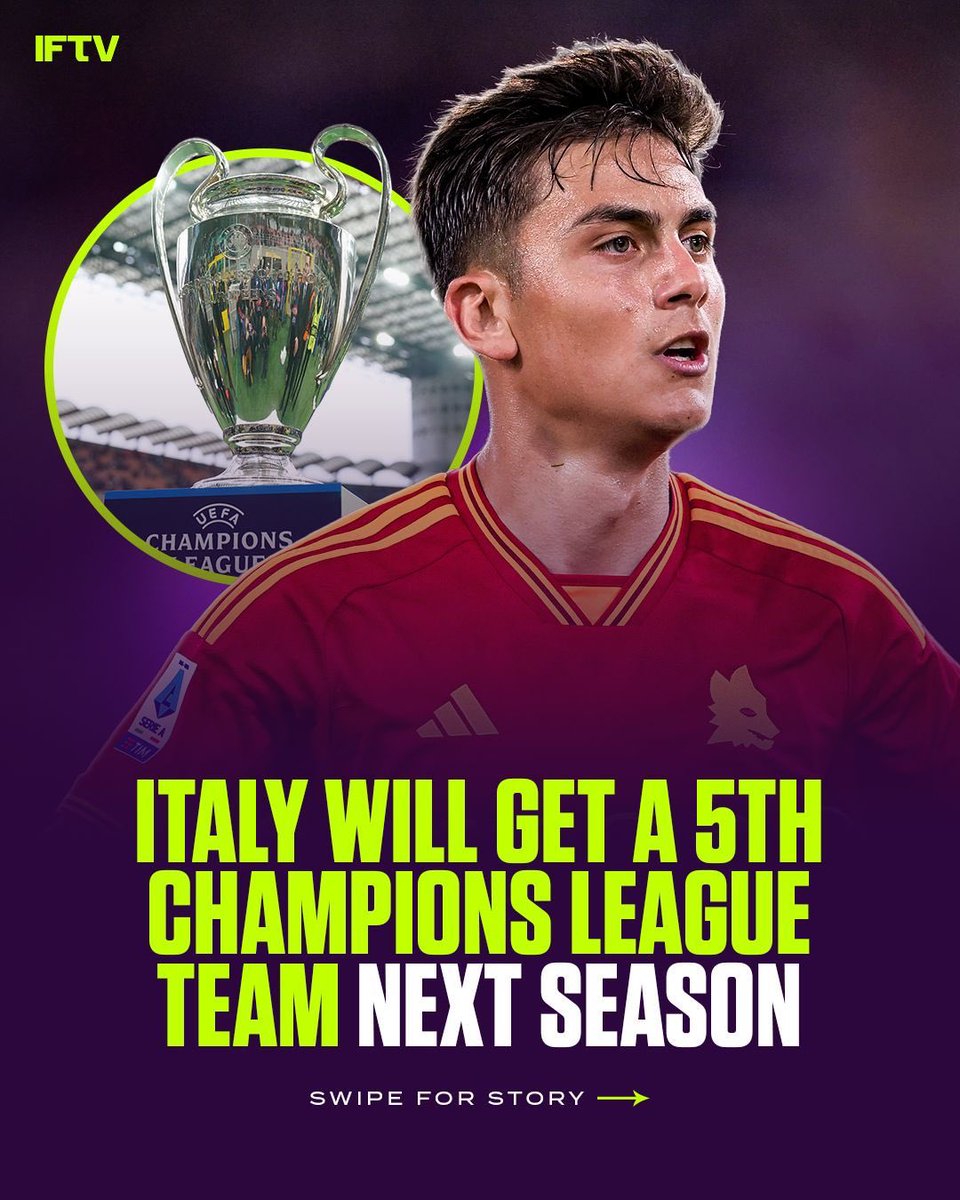 IFTVofficial's tweet photo. OFFICIAL: Italy have secured 5 spots for next years Champions League 🇮🇹

✅ Roma vs Leverkusen Europa League semifinal
✅ Atalanta vs Marseille/Benfica Europa League semifinal
✅ Fiorentina vs Club Brugge Conference League semifinals 

Italy could even get 6 spots next year IF Roma or Atalanta win the Europa League while finishing in 5th place in Serie A.

Calcio is back 😂