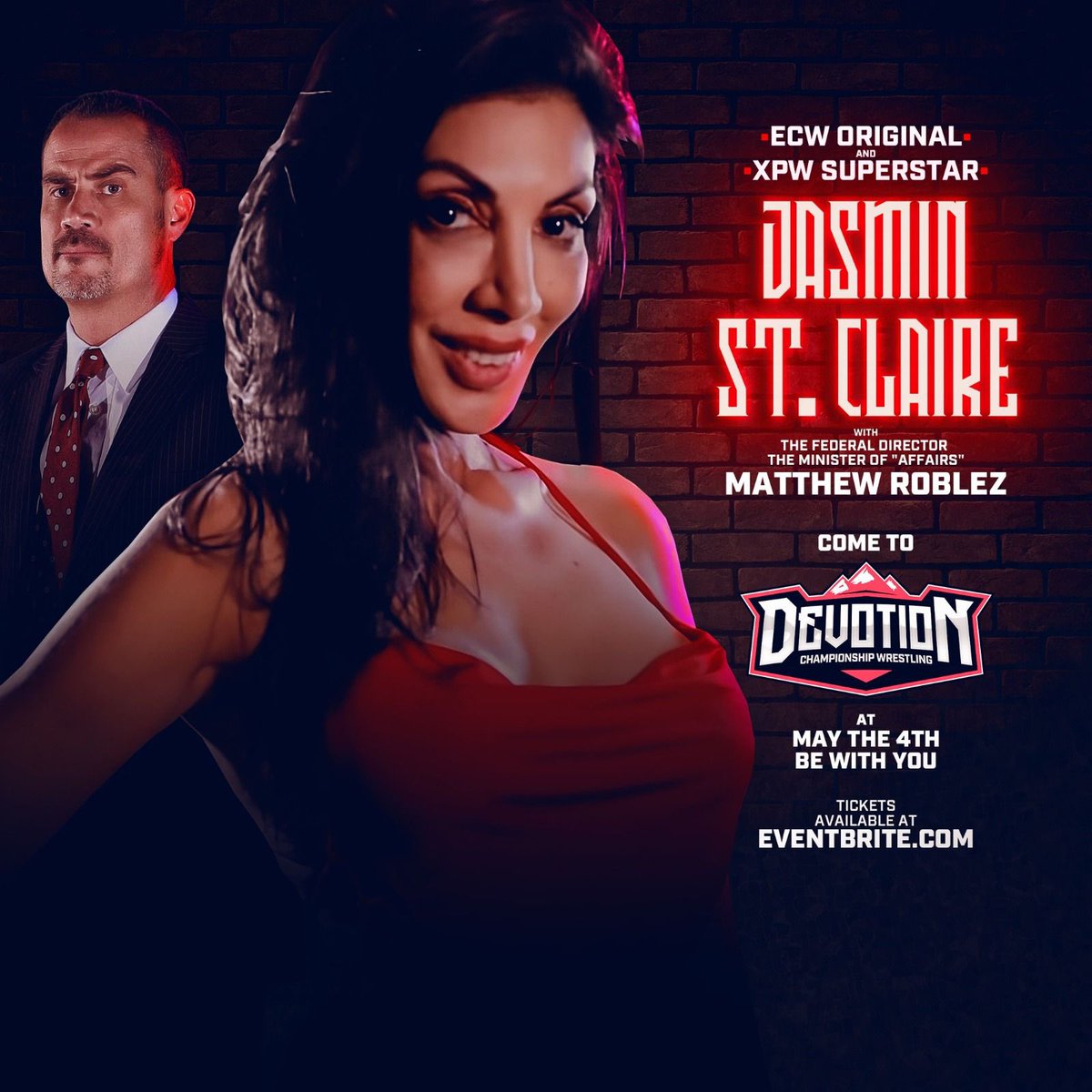 🚨Breaking News!🚨 ECW Original and XPW Superstar Jasmin St Claire comes to Utah for the first time EXCLUSIVELY to Devotion Championship Wrestling with The Federal Director Matthew Roblez at May the 4th be with you! 🎟️: eventbrite.com/e/may-the-4th-…