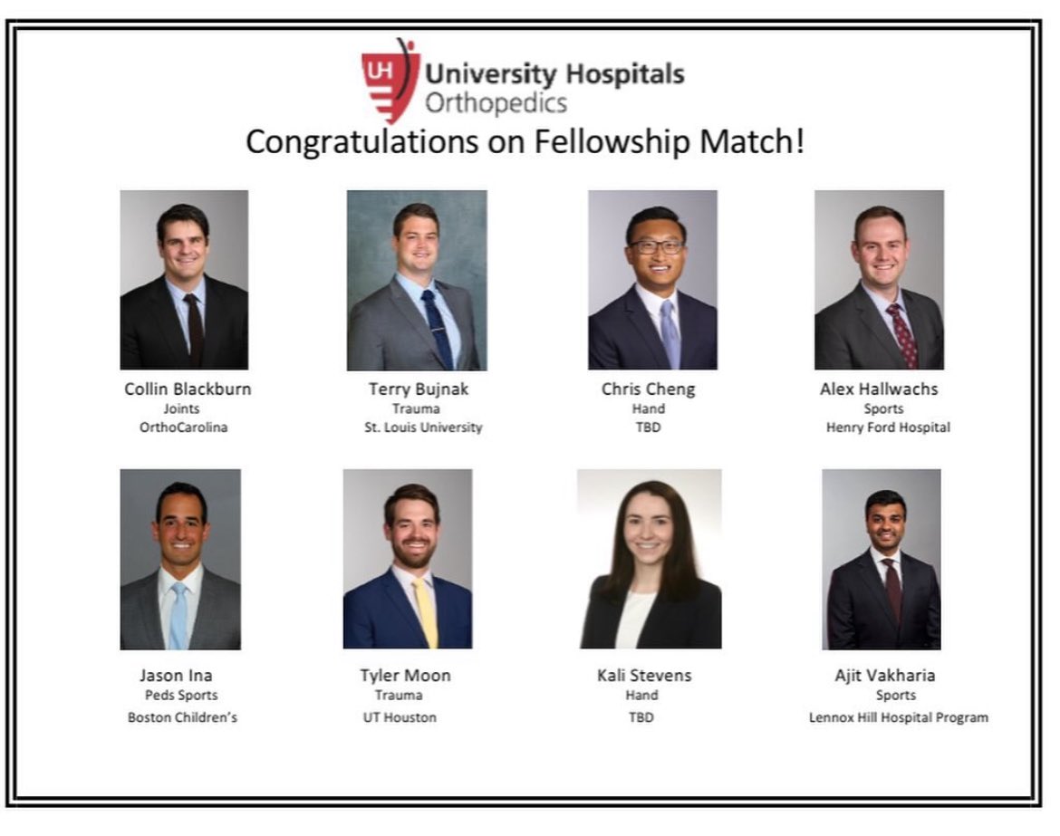 Excited to announce that I’m going to OrthoCarolina for fellowship training in Adult Recon! Many thanks to my outstanding mentors at Case who have helped me along the way. Can’t wait for the next step!

<a href="/OrthoCarolina/">OrthoCarolina</a> <a href="/UHhospitals/">University Hospitals</a> <a href="/CWRUSOM/">CWRU School of Medicine</a>