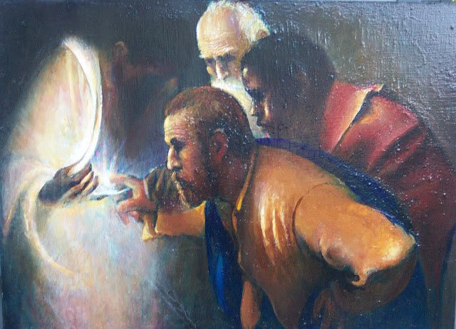 Doubting Thomas - Obviously a painting after Caravaggio, but I could not find the name of the artist.
#DivinityArrived #soulfulart #artandfaith #apaintingeveryday
#LoveCameDown #KyrieEleison #goodfriday #easter #resurrection #emmaus #theappearancesofjesus #doubtingthomas