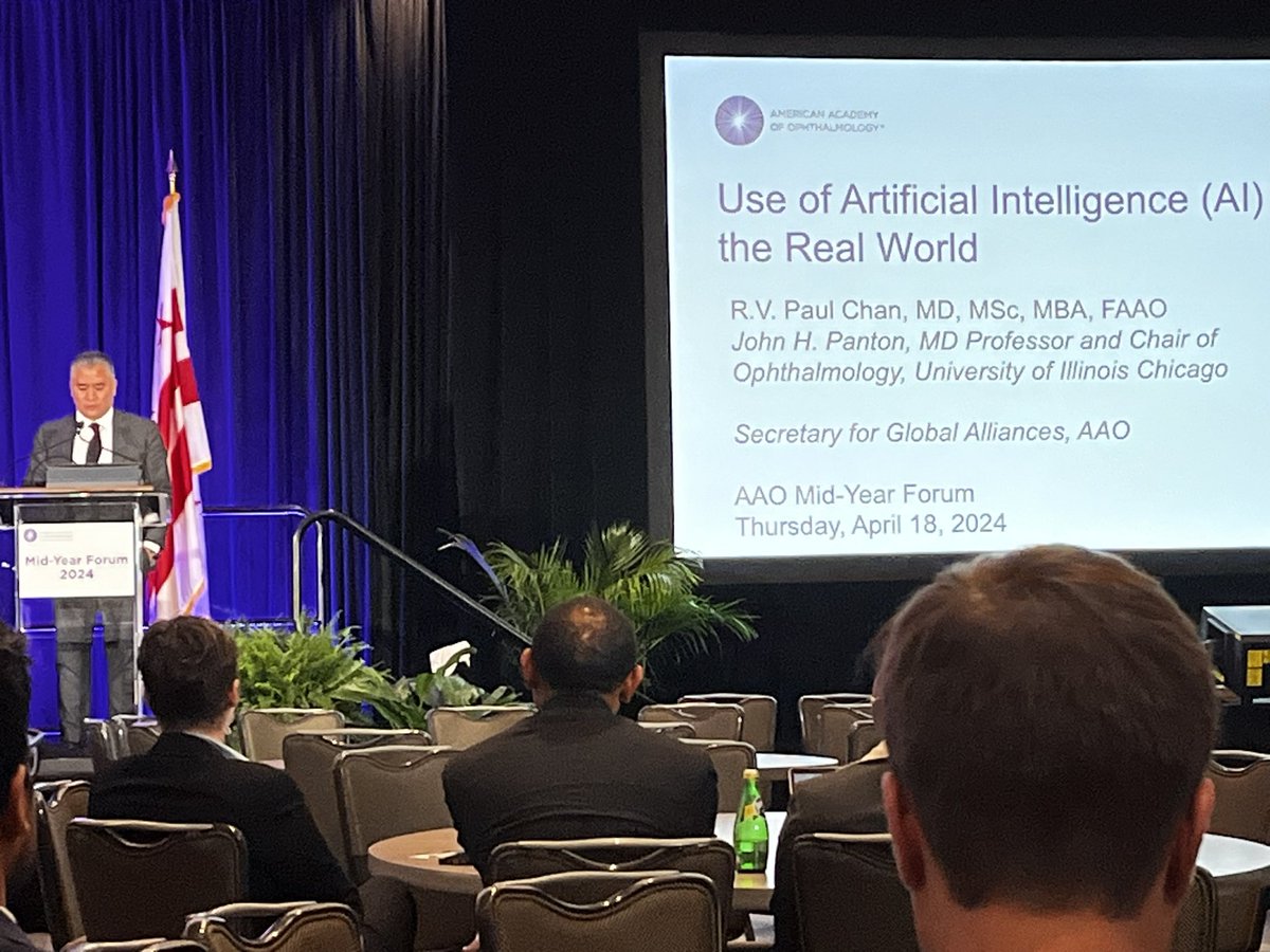 Great panel on #AI in #Ophthalmology by an all star crew including @jpetercampbell @CaseyEye, @rvpchan @uicovs, Russ Van Gelder @UW, Kristen Nwanyanwu @YaleMed, and Sally Baxter @ShileyEye.  AI + MD > AI.  @aao_ophth #myf2024