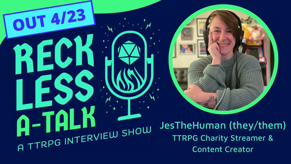 TUESDAY, on Reckless A-Talk: it’s @jesthehuman! They are a prolific charity TTRPG organizer/streamer, whose monthly shows & bundles have (and are!) raised thousands for good causes. We talk putting tables of strangers together safely, and so much frick frackin more. Tune in!