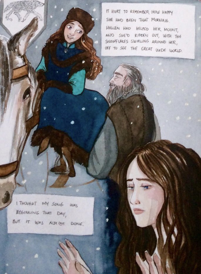 it hurt to remember how happy she had been that morning. hullen had helped her mount, and she'd ridden out with the snowflakes swirling around her, off to see the great wide world. I thought my song was beginning that day, but it was almost done. —sansa vii asos