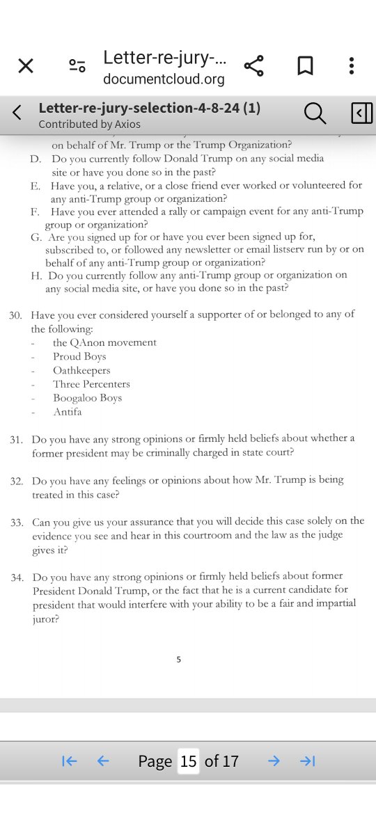 . In case you haven't read the questionnaire for the potential jurors in the Trump hush money (election fraud), you definitely need to. I would be kicked off that jury in a heartbeat. 😂 Here's a portion of it. .