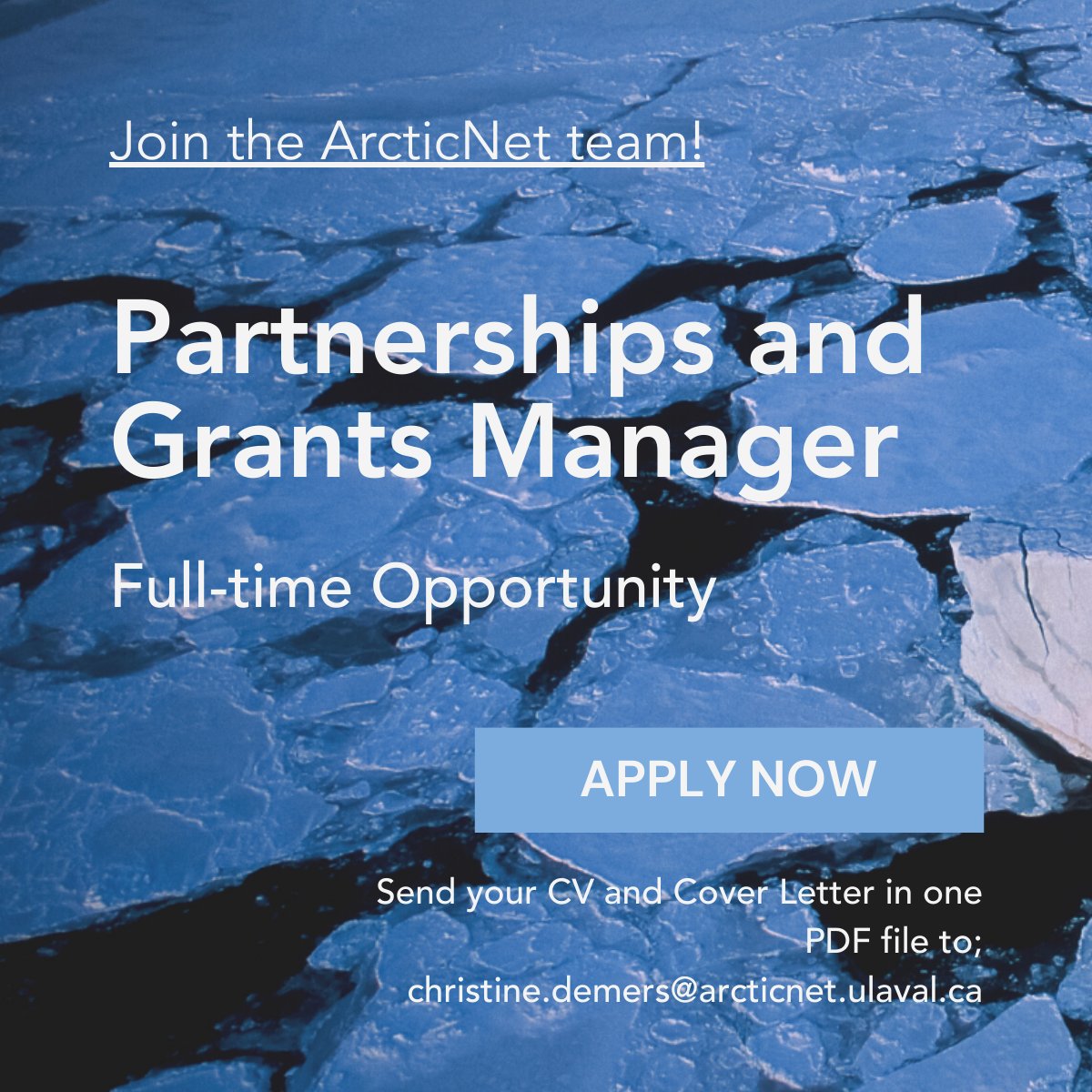 We're hiring! If you think you're right for the position, send your CV and cover letter in one PDF to: christine.demers@arcticnet.ulaval.ca. To view the job posting, click here; linkedin.com/jobs/view/3901…