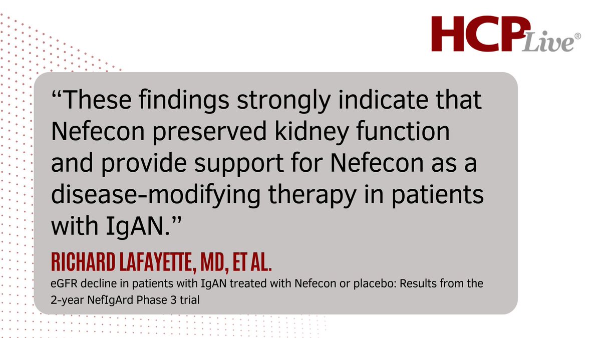 Data presented at #ISNWCN showed oral targeted-release budesonide capsule (Nefecon) was linked to preserved eGFR status and kidney failure risk, as well as maintained quality of life, in patients with #IgAN. Read the phase 3 #nephrology findings here: hcplive.com/view/budesonid…