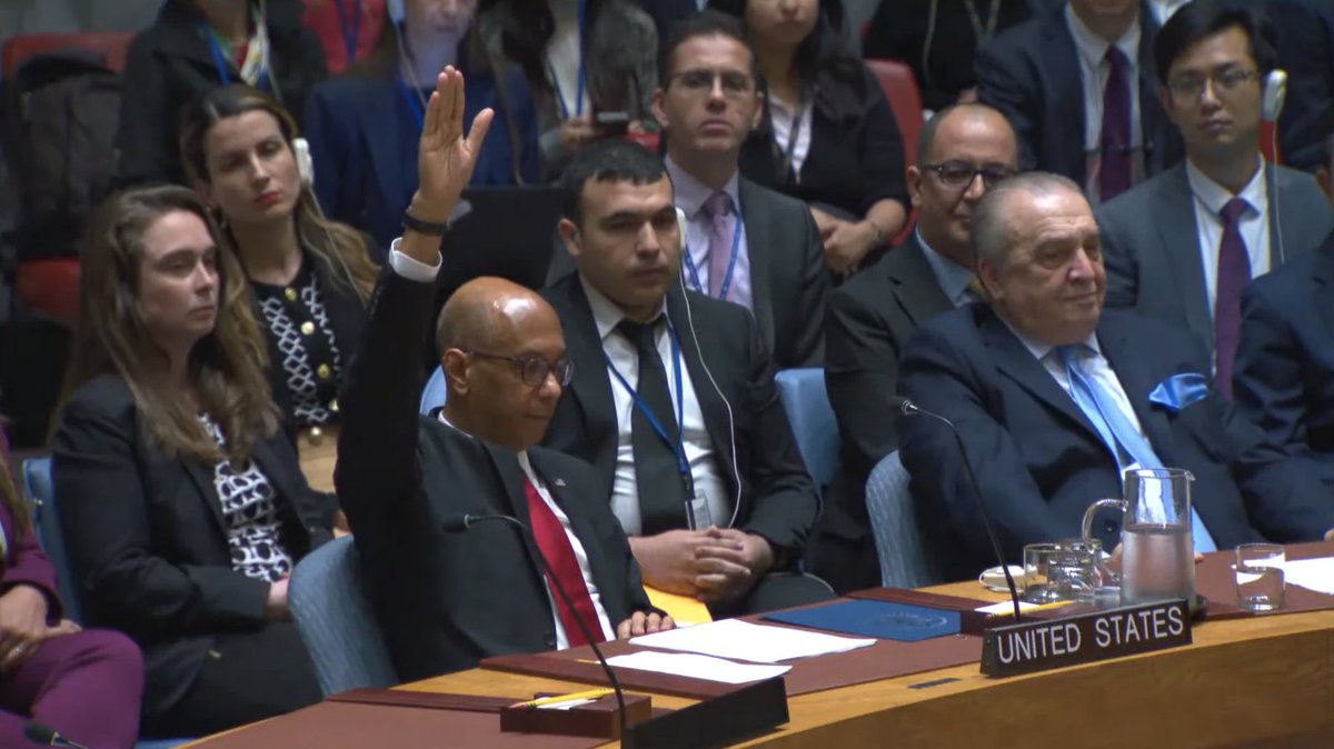Portes_Thomas's tweet photo. La main de la honte. Les États-Unis 
opposent leur veto à la résolution du Conseil de sécurité recommandant que l’État de Palestine devienne un membre à part entière de l’ONU. Ils protègent Israël qui commet un génocide et bloque toutes avancées pour les palestiniens. https://t.co/kphHFMThqA