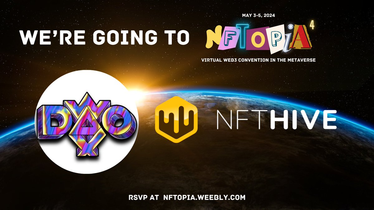 Look out for @waxdao_io and @nfthiveio landing into NFTOPIA 4 this May 3-5, 2024!

RSVP at:  bit.ly/rsvp-nftopia4

#nftopia4
