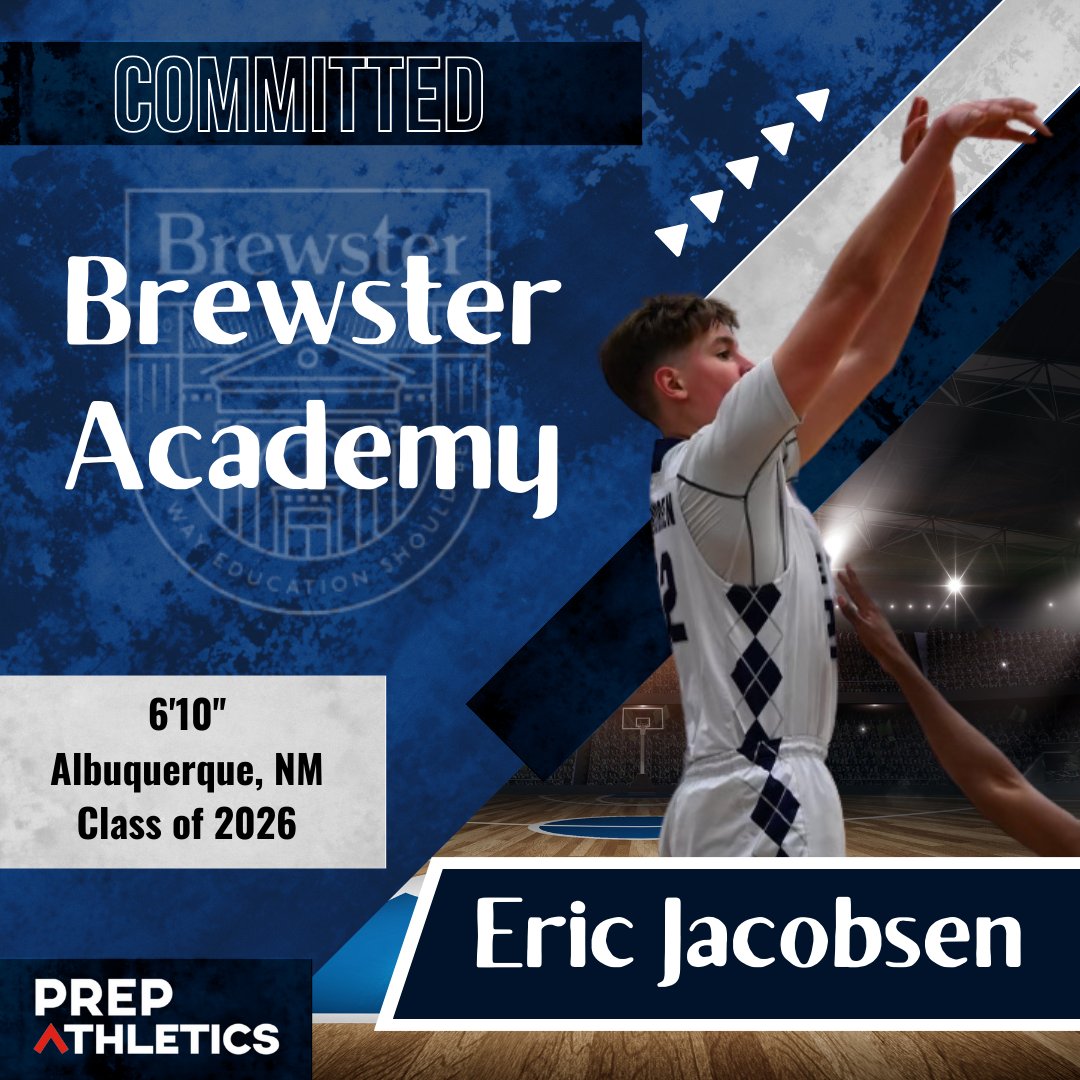 Congrats to 6'10'' @EricJacobsen222 from Albuquerque, NM on committing to play for @BrewsterHoops. Eric is in the class of 2026. His older brother 7'2'' Daniel played at Brewster and will play for Purdue next year.  @BrewsterAcademy @NERRHoops @PHNewEngland #prepschoolbasketball