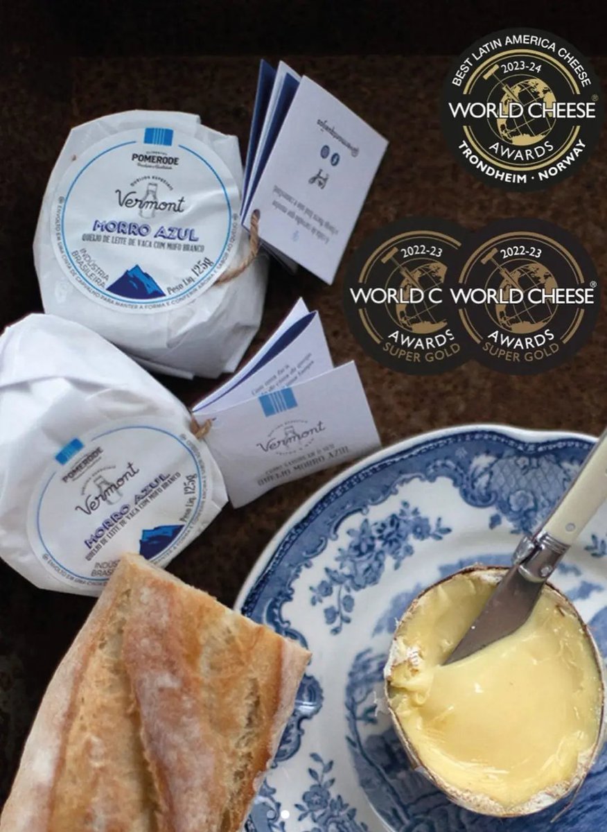 🏆Queijo brasileiro é eleito o melhor do mundo. 🧀Sendo o maior destaque entre 1.900 produtos avaliados por um júri de 300 pessoas o queijo “Morro Azul” feito pela Vermont Queijos Especiais, venceu o Concurso de Melhor Queijo e Produtos Lácteos.