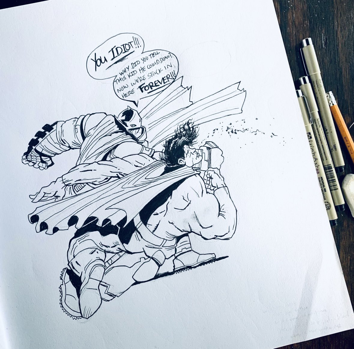 Having a little fun this morning at COWHAUS COFFEE.

May BATMAN always kick your butt SUPERMAN, btw Happy 86th Birthday Superman!!(BATMAN will always be better than you!)

#coffee #sketchbook #sketch #illustration #inking #comics #illistration #frankmiller #batman #Superman