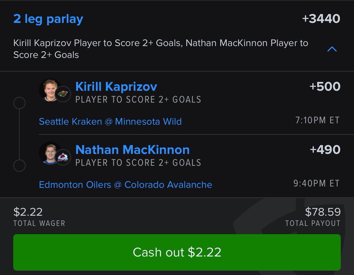 2 Players 👥 2 Goals 🏒🥅 $2.22 💵💵 Let’s Cash On The Last Night 🔥#MNWild #GoAvsGo #NwPicks🔱 #GamblingCommunity #GamblingX #GamblingTwitter