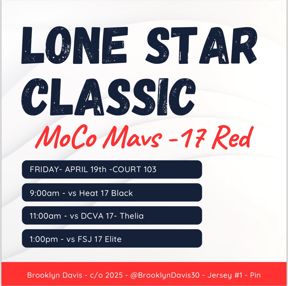Brooklyn Davis (@brooklyndavis30) on Twitter photo Heading to Lone Star Classic ! Ready to play 🤍🤍
<a href="/MoCoMavs/">MoCoMavs</a>
<a href="/MalloriHowie/">Mallori Howington</a>
<a href="/PDTexas/">Prep Dig Texas</a> Heading to Lone Star Classic ! Ready to play 🤍🤍
<a href="/MoCoMavs/">MoCoMavs</a>
<a href="/MalloriHowie/">Mallori Howington</a>
<a href="/PDTexas/">Prep Dig Texas</a>