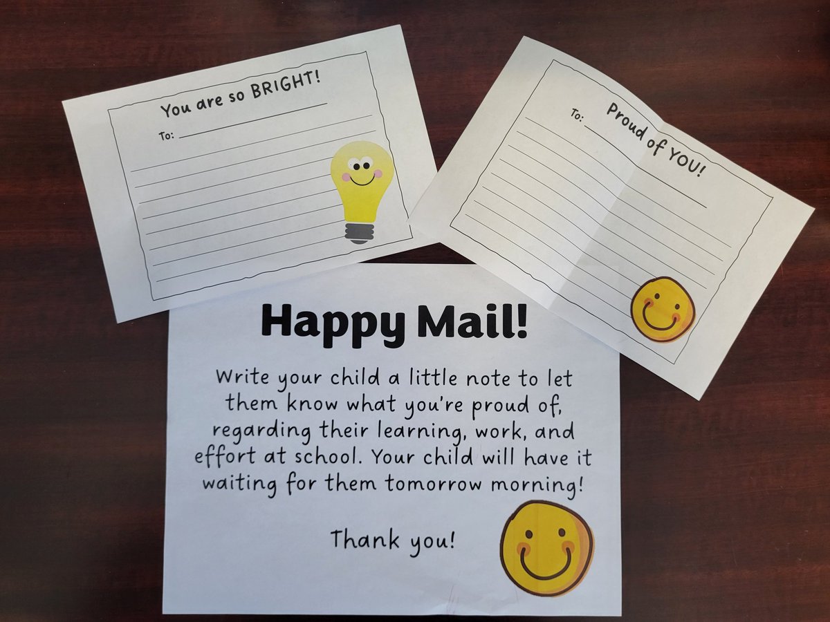 Happy Mail has been delivered this week to students after families left notes for their student. A little positivity and recognition goes a long way!

(Final deliveries will be made tomorrow.)