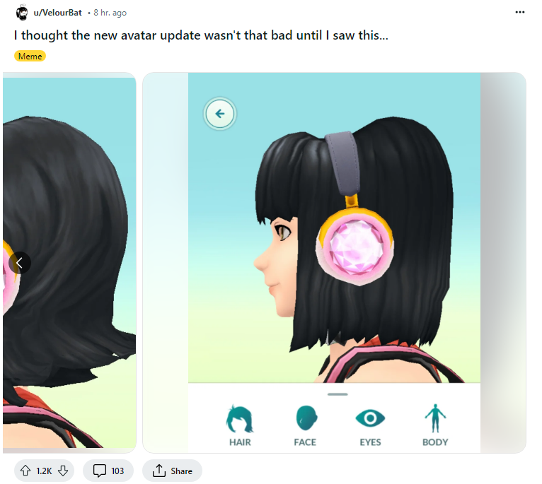 SongbirdN7's tweet photo. If you haven't heard the latest Pokemon Go update came with an atrocious character creator and you know when you laugh so hard you stop making sounds? https://t.co/Rw76hhLUMA