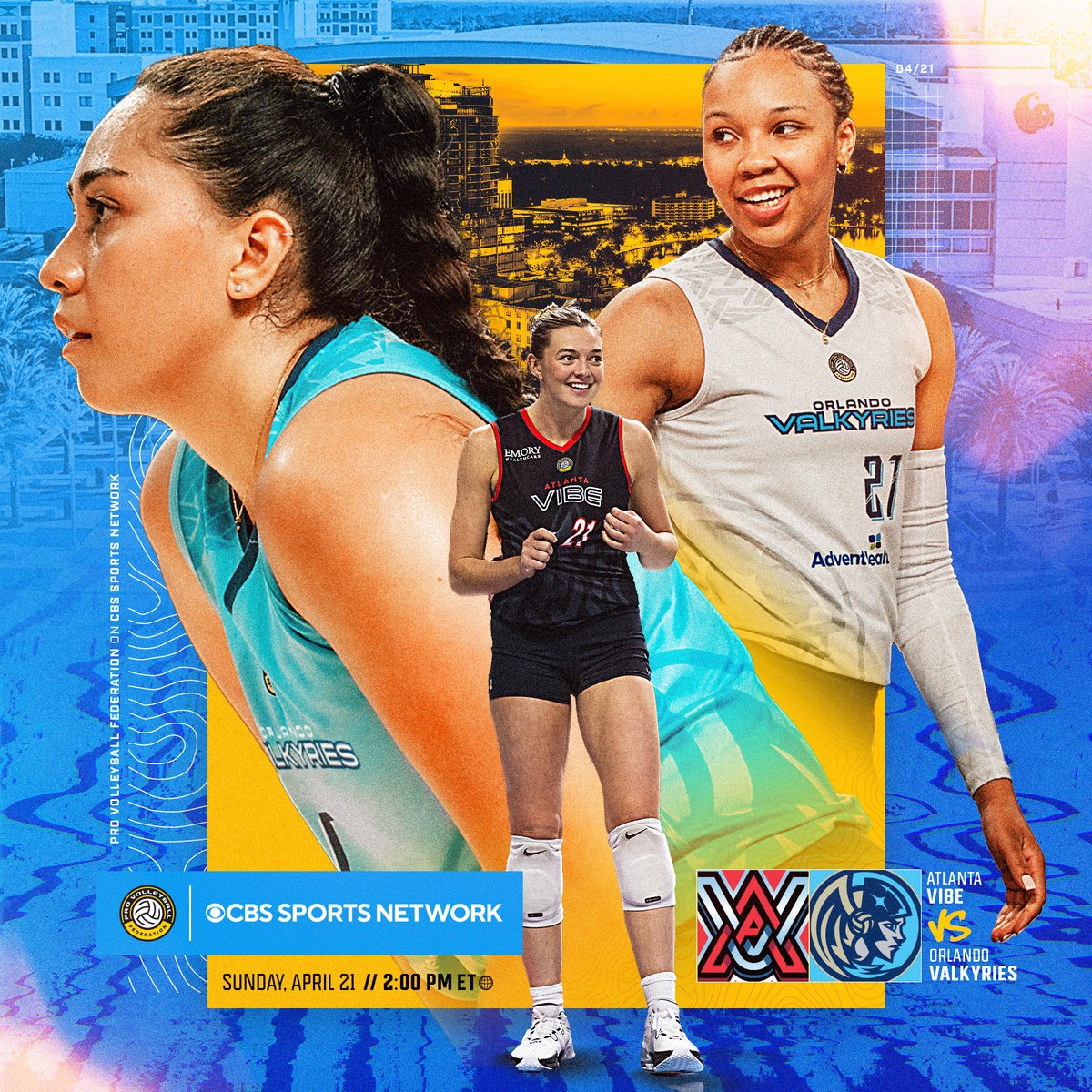 We're back on @CBSSportsNet this weekend with a 🔥 matchup! @AtlantaVibeVB visits the @orlvalkyries, this Sunday 2:00 p.m. ET. #RealProVolleyball #ProVolleyball