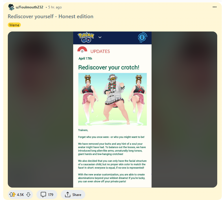 If you haven't heard the latest Pokemon Go update came with an atrocious character creator and you know when you laugh so hard you stop making sounds?