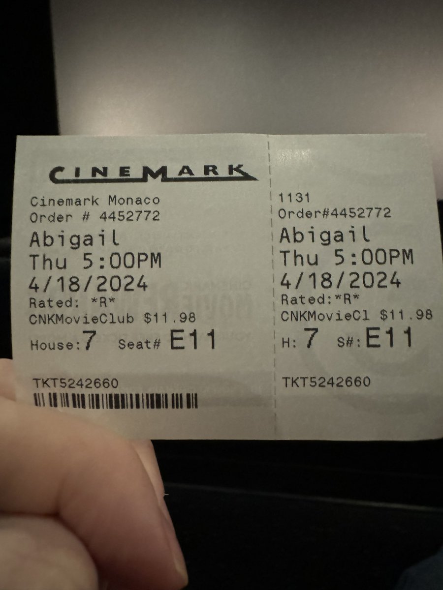 I think this is my first movie in about 2 weeks. Been looking forward to #Abigail but 19 minutes to go and I’m the only ticket sold for this showing. Wish it were packed because this looks fun!