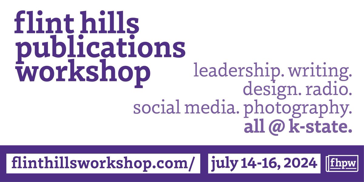 Registration for the 2024 Flint Hills Publications Workshop is now open! The workshop is open to high school students interested in the media field.
Questions? Email the Workshop Director: dlewis@collegianmedia.com
<a href="/fhpw/">Flint Hills Workshop</a>
flinthillsworkshop.com