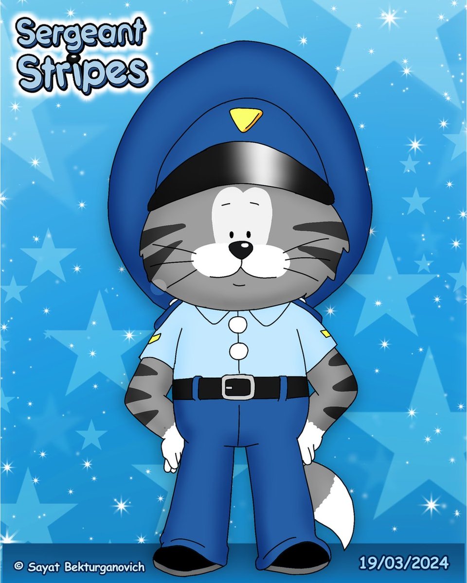 Sergeant Stripes (My Drawing)
#cbeebies #cbeebiesart #cbeebiesfanart #bbc #bbctwo #sergeantstripes #sergeantstripesfanart #cat #police #animal #drawing #digital #digitalart #digitalartist #digitaldrawing #art #artist #myart #myartist #fanart #cartoon #toon #ibispaint #ibispaintx