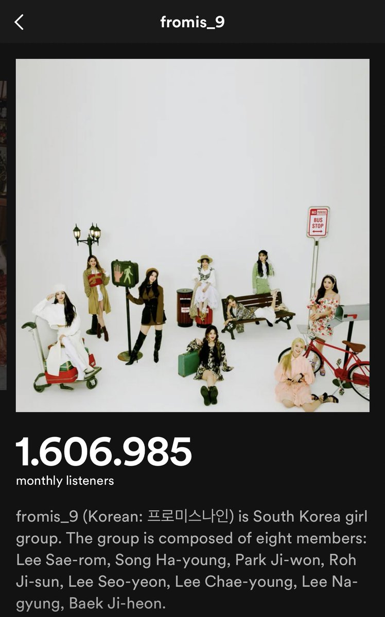 .@realfromis_9 reaches a new peak of 1,606,985 monthly listeners on Spotify! #fromis_9 #프로미스나인