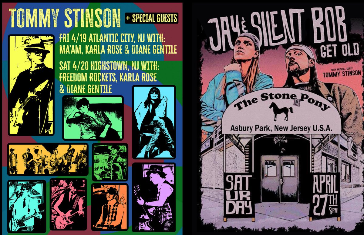 Upcoming Shows: April 19th: #AtlanticCityNJ @AnchorRockClub April 20th: #HighstownNJ – @RandyNowNJ April 27th: #AsburyParkNJ – Opening the show “#JayandSilentBob Get Old” @TheStonePony #TOMMYSTINSON #KEVINSMITH #CLERKS #BASHANDPOP #THEREPLACEMENTS #THESTONEPONY #CLERKSMOVIE