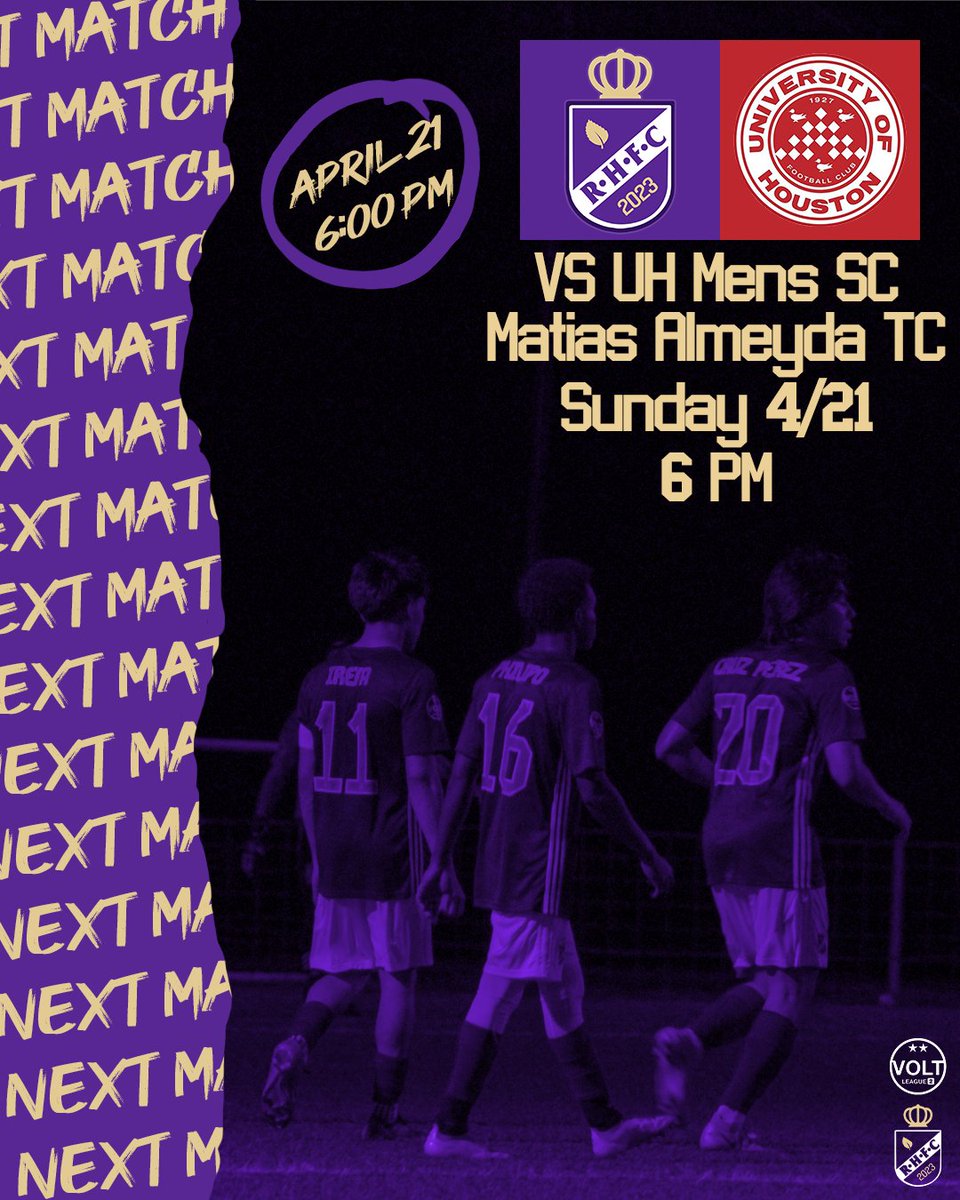 RealHoustonFut's tweet photo. 🚨NEXT UP🚨
Our next @voltleague_us VL2 match will be against UH Mens SC. We will play Sunday April 21 at 6pm. Join us at Matias Almeyda Training Center or watch us on YOUTUBE #RHFC https://t.co/TgX9eC4OFp