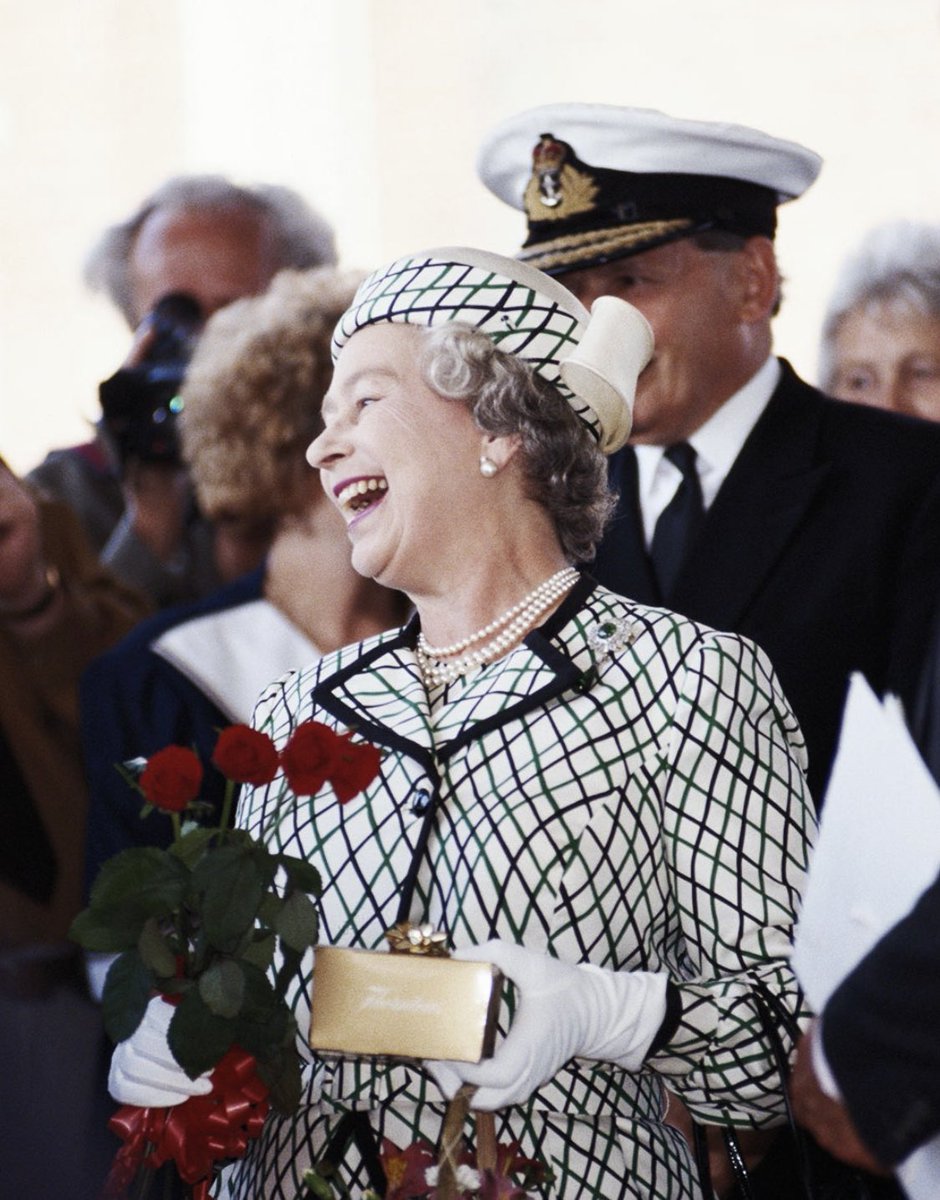 Queen Elizabeth II before boarding the Royal Yacht Britannia in Portsmouth, 1992. 

#QueenElizabethII