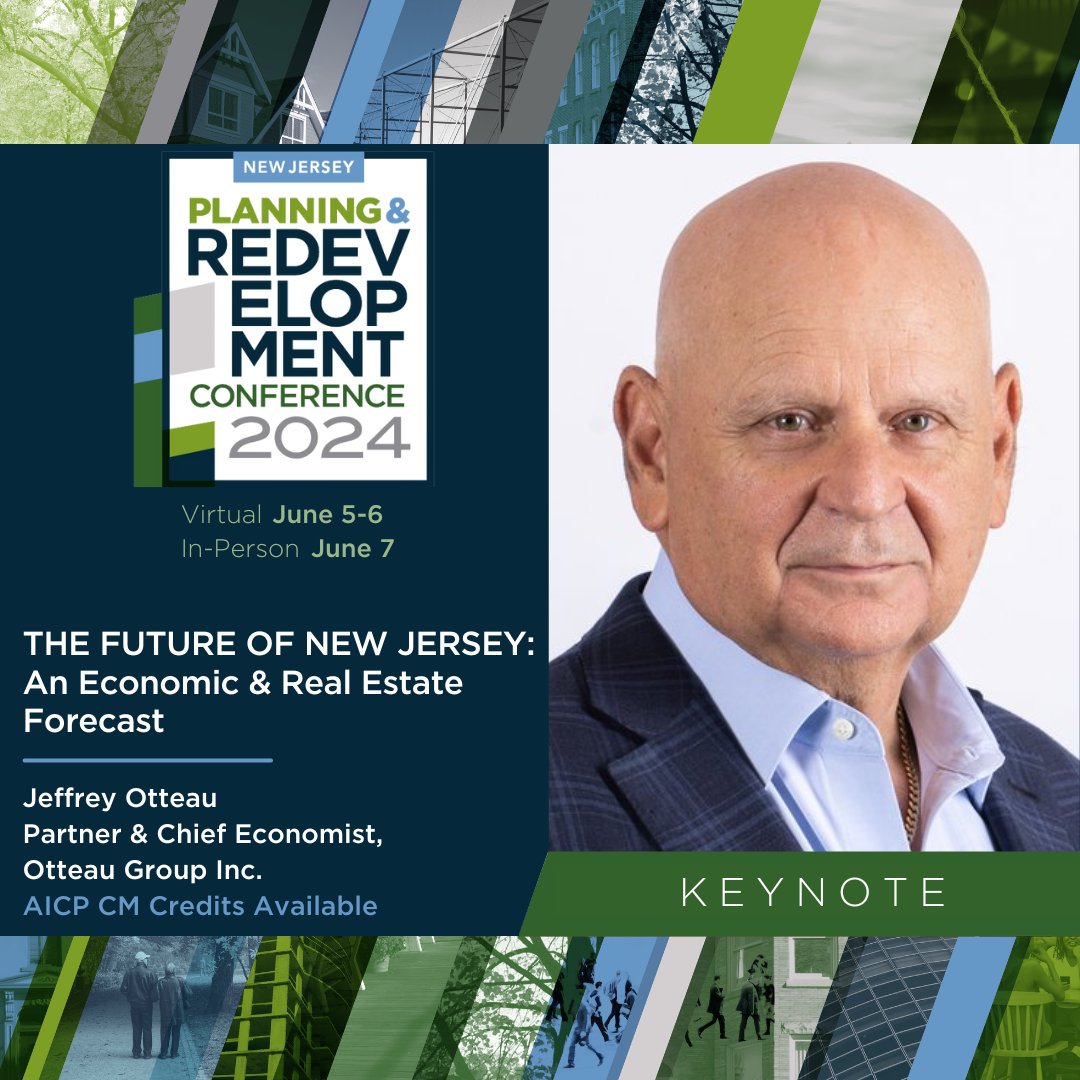 Join us June 5-7 for this #NJPRC24 plenary! This session offers a comprehensive exploration of what lies ahead for New Jersey's post-pandemic real estate landscape and economic trajectory, featuring keynote speaker Jeffrey Otteau, Chief Economist for Otteau Group. @APA_Planning