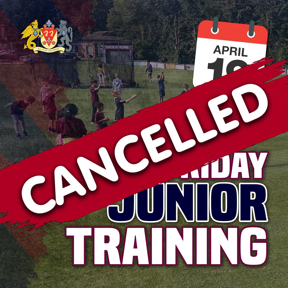 Junior cricket training this Friday (April 19) is OFF. However, the club will be open from 6pm for parents to pick up junior membership forms & sign up their children, and also collect our seasonal welcome letter, which contains important information for the rest of the season.