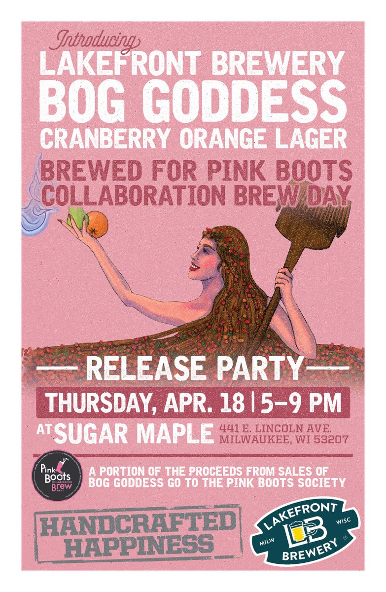 The Pink Boots Society party is about to get started at Sugar Maple! Come enjoy Bog Goddess Cranberry Orange Lager with the Wisconsin beverage industry women and non-binary individuals that brewed it! lakefrontbrewery.com/events/bog-god…
