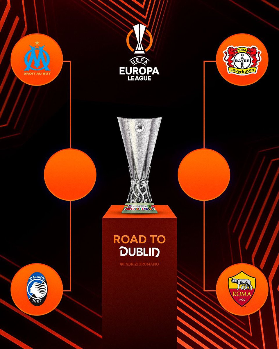 🚨🏆 Europa League semi finals.

🇫🇷 OM 🆚 Atalanta 🇮🇹

🇩🇪 Bayer Leverkusen 🆚 AS Roma 🇮🇹