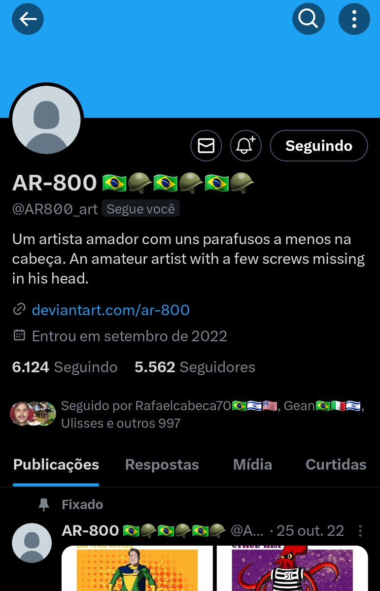 Gente, mais uma vez vou pedir a ajuda de vocês, o Xande @AR800_art está no shadow ban, por isso peço que vocês o sigam, curtam e comentem as publicações dele, vamos tirá-lo dessa meleca? Ele é 💯 recíproco, eu garanto! 🤗