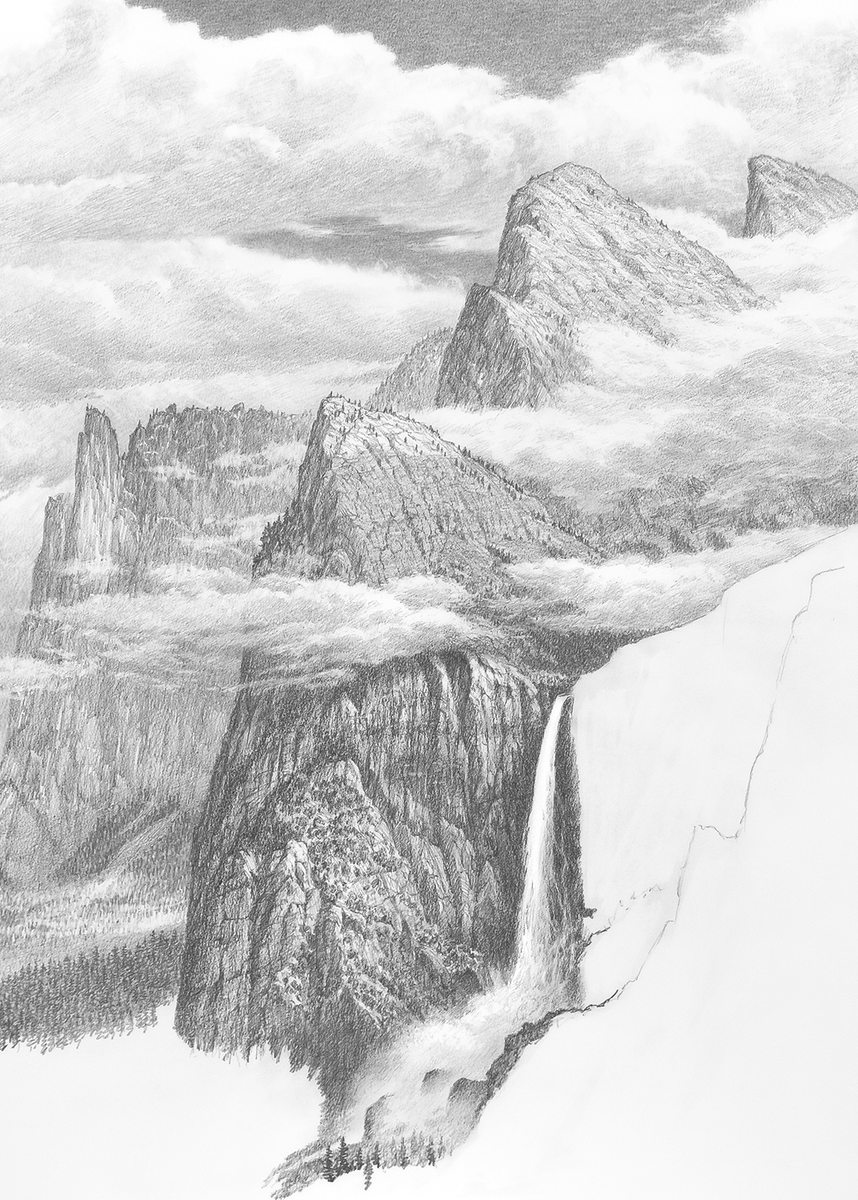 📍Bridalveil Fall, @YosemiteNPS⁠ ⁠Falling for 620 ft, this waterfall is often seen with wisps of translucent mist. For this composition I am sketching the cascade at a water level you might see on an early summer afternoon. 𖧥⁠ 𖧥⁠ 𖧥⁠ #YosemiteNPS #Yosemite