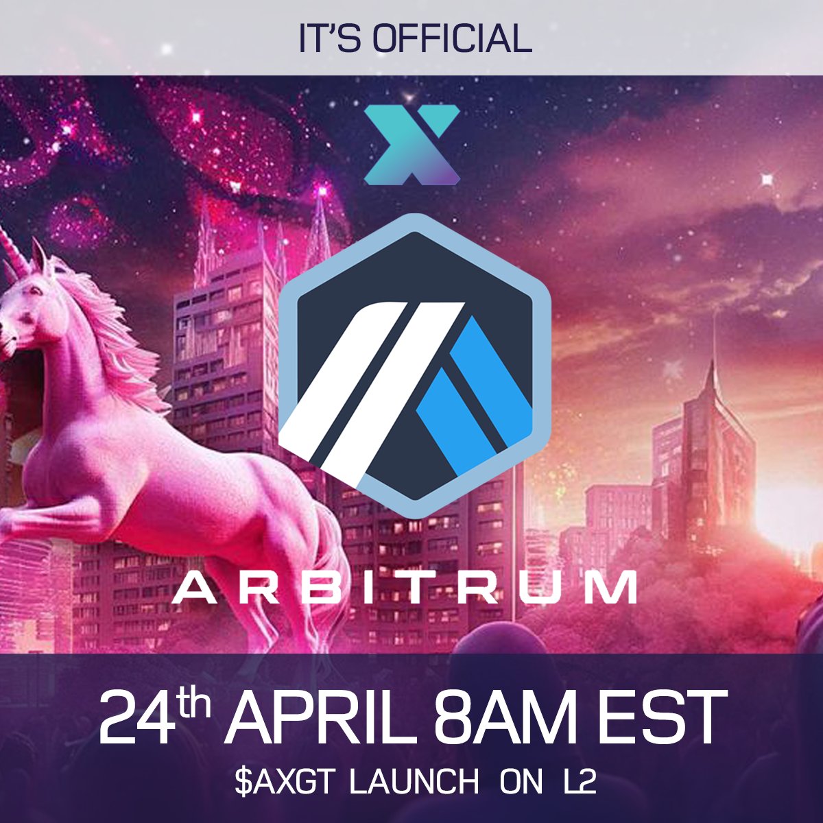 IT'S HAPPENING! $AXGT is launching on L2 with @arbitrum! 📅 Save the Date: April 24th ⏰ Time: 8:00 AM EST #AXGT #L2 #Launch #Arbitrum