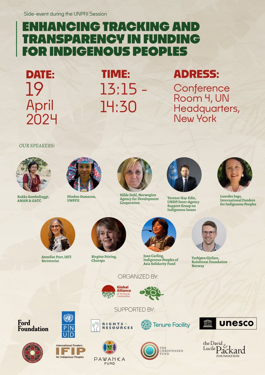 🌱As part of the UN Permanent Forum on Indigenous Issues, @globalalliancet will host a special session on tracking financing for IP&LCs at 1:15 PM in UN Headquarters, Conference Room 4. Let’s work together to ensure resources reach our frontline communities! #FundOurTerritories