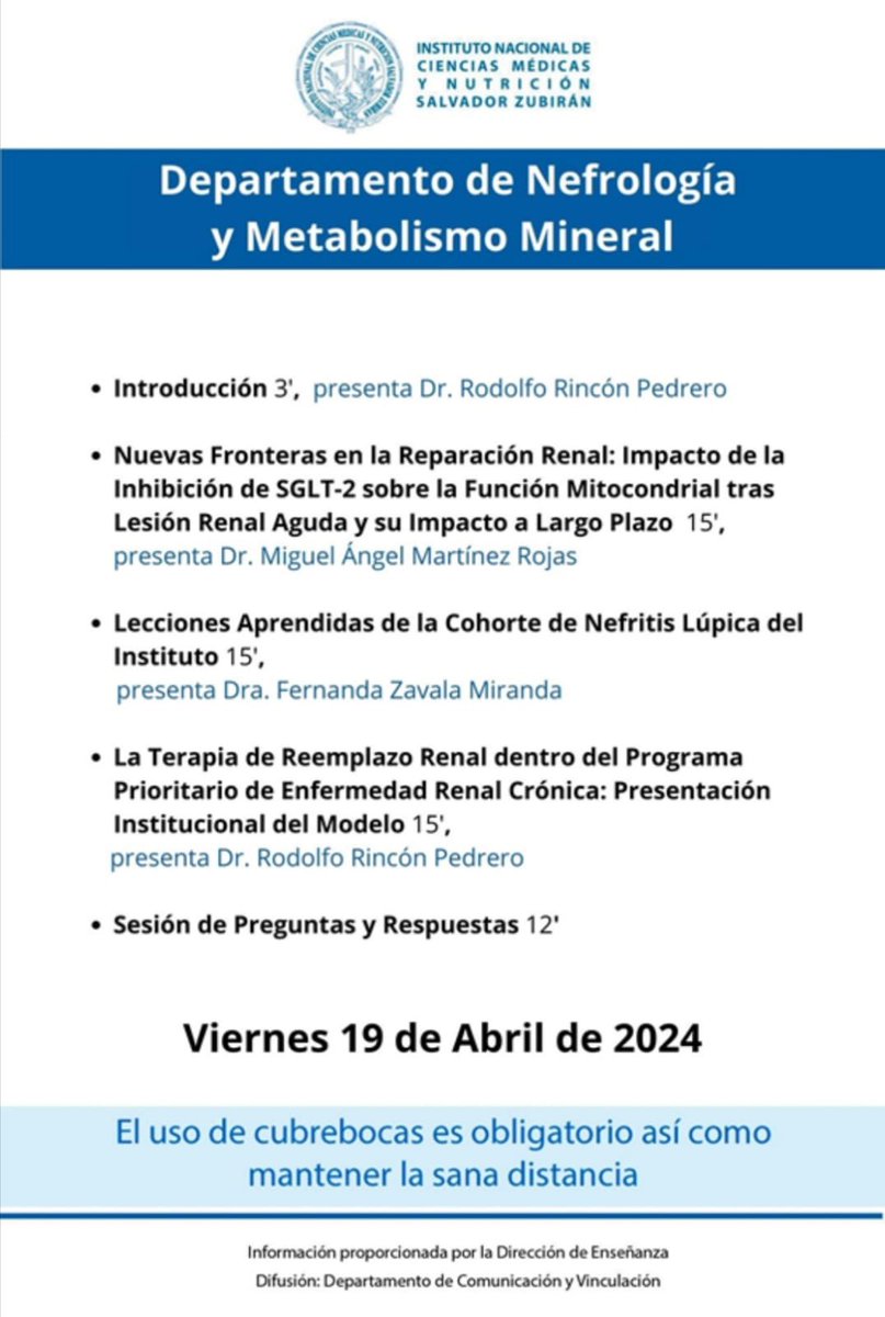 Departamento de Nefrología y Metabolismo Mineral (@NefroINCMNSZ) on Twitter photo 2024-04-18 21:53:35