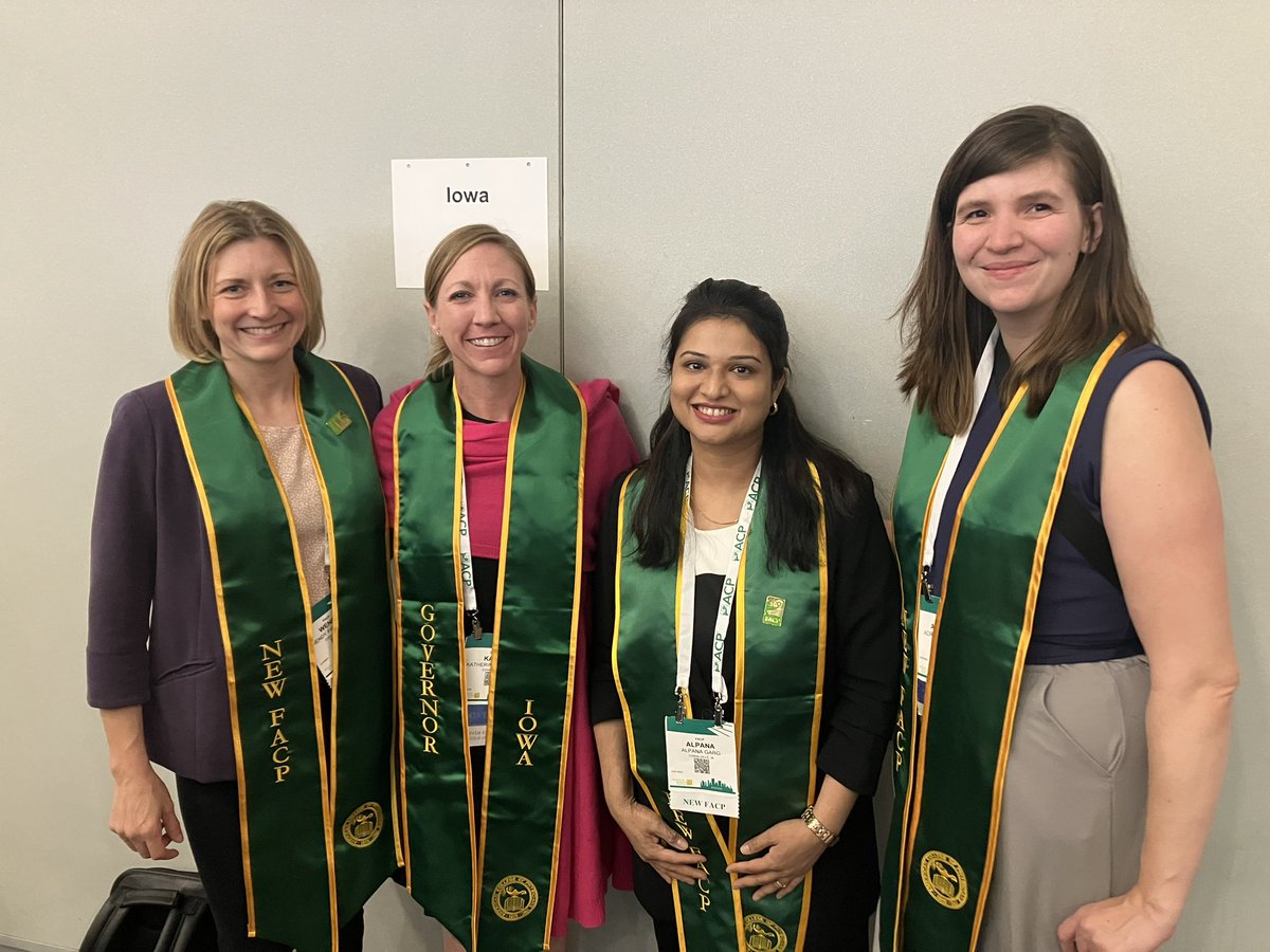 Excited to welcome our newest Fellows at this year’s ACP Convocation Ceremony! Drs. Wendy Fiordellisi, Alpana Garg, and Adrianna Shuey pictured here with ACP Governor Dr. Katie Harris 🏅 👩‍⚕️