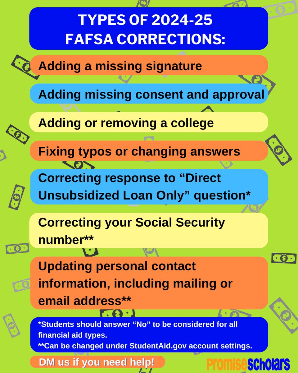 2024–25 FAFSA Corrections are now open! Log in to your Dashboard to make changes. Processing may take 1 to 3 days.​ If you have any questions, feel free to DM us, stop by office hours, follow @castudentaid and @federalstudentaid or click the link in our bio!