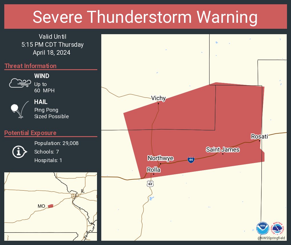 Severe Thunderstorm Warning continues for Rolla MO, Saint James MO and Rosati MO until 5:15 PM CDT