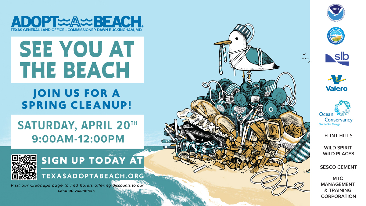 Commissioner Buckingham encourages all Texans to come on out for the @TXGLO’s 2024 Texas Adopt-A-Beach Coastwide Spring Cleanup happening TODAY at 22 locations across the Texas coast! 🌊glo.texas.gov/the-glo/news/p…