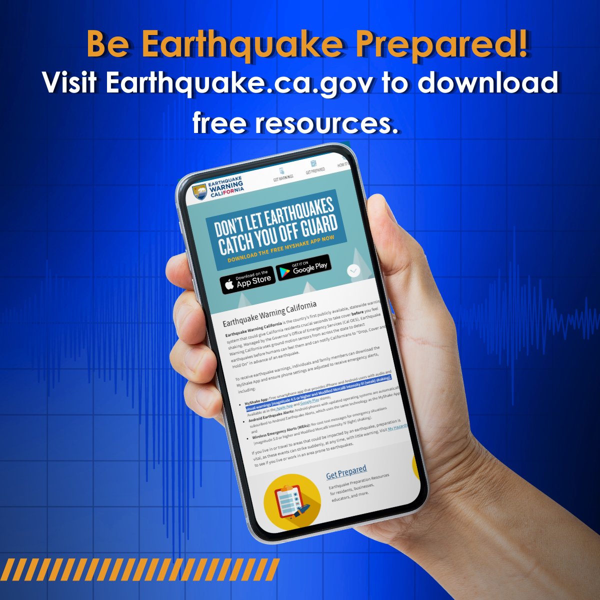 #EarthquakeWarningCA California is educating Californians on how they can be prepared in the case of an earthquake. Visit earthquake.ca.gov to access: Crucial tips and resources.