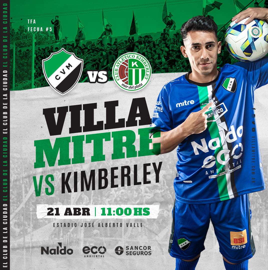 #Fútbol | ⚽️ #TFA

🔜  Siguiente partido, domingo fuera de casa.
Viajamos a Mar del Plata a enfrentar a Kimberley.

📆 Fecha #5 | TFA
🆚 Kimberley
📌 Domingo 21/04
⏰ 11.00 Hs
🏟 José Alberto Valle
👤 Cesar Ceballos

¡Vamos La Villa!

#ElClubDeLaCiudad 🇦🇪