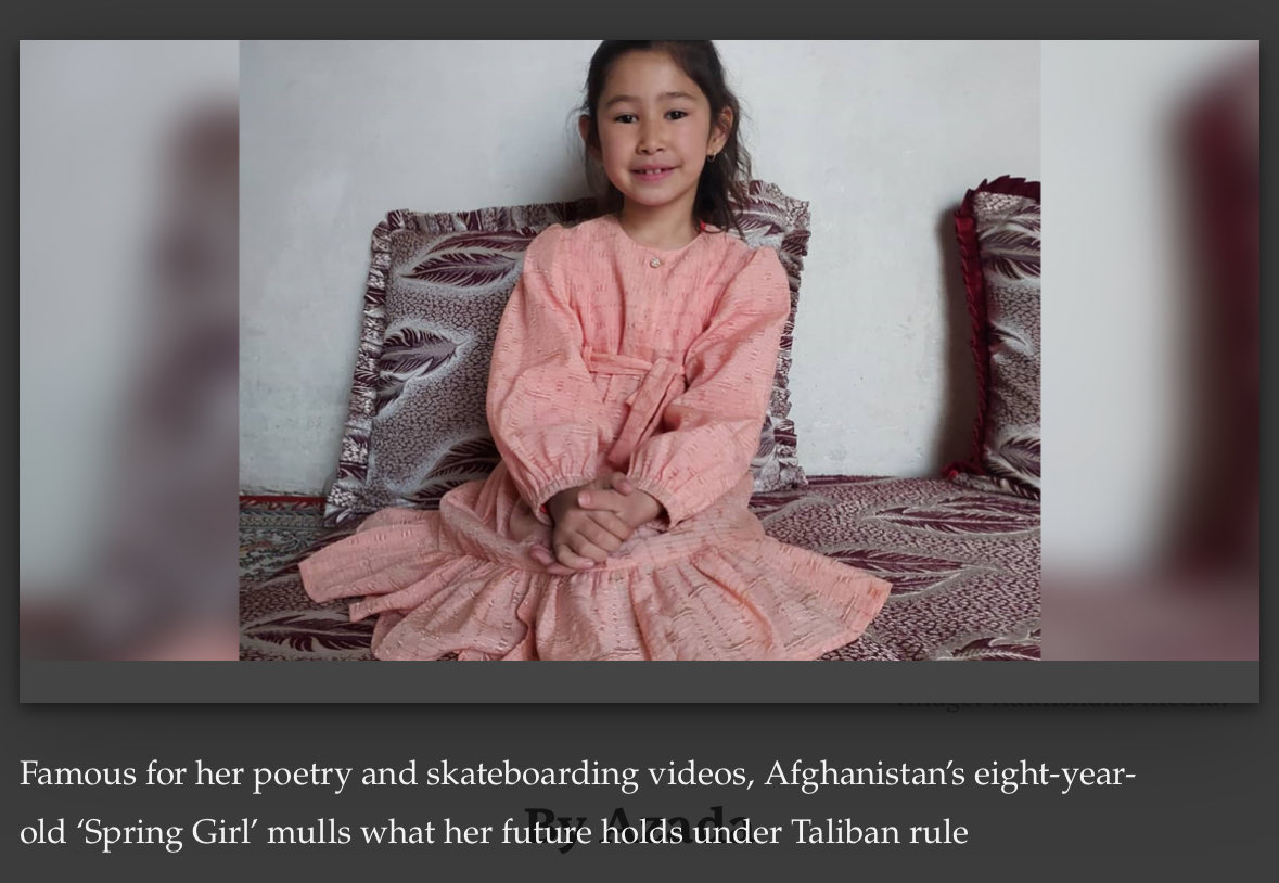 DAY: 944 🏫 DAY: 484 🎓 🇦🇫 A must-read story of the eight-year-old poetess Fatima Amini, also known as Dukhtar-e-Bahar (Spring Girl). She can foresee that her dreams will turn into an unrealistic fantasy under the gender apartheid regime of the Taliban.