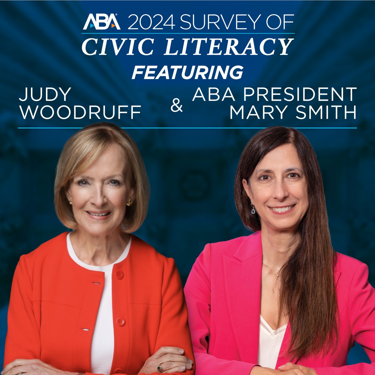 Join ABA President Mary Smith, acclaimed broadcast journalist Judy Woodruff and a distinguished panel of guests on April 23 at 10 a.m. EDT for results from the sixth American Bar Association Survey of Civic Literacy: bit.ly/3IUuL5j