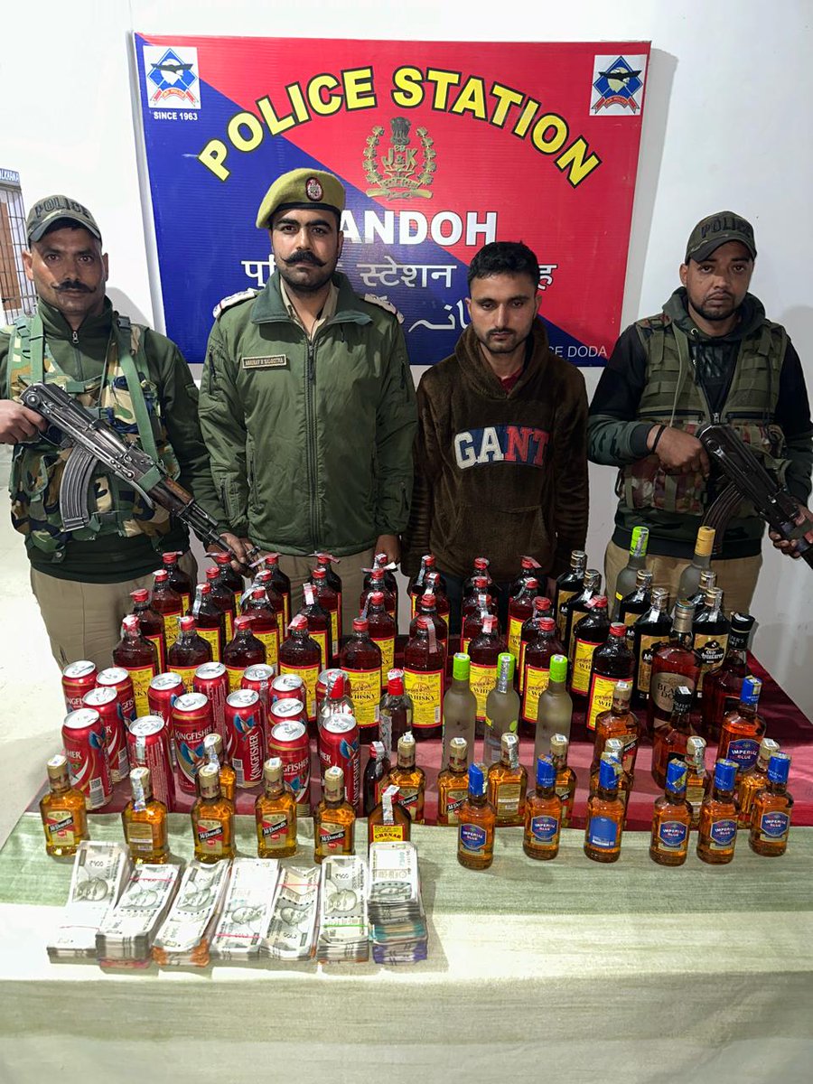 Doda Police recovered (88) bottles of liquor alongwith cash Rs 3,41,970/- from the possession of one person namely Susheel Kumar son of Pritam Singh R/O Kuthyara tehsil Kahara Gandoh. In this connection case FIR No.32/2024 reg at P/S Gandoh.@JmuKmrPolice @ZPHQJammu @adgp_igp