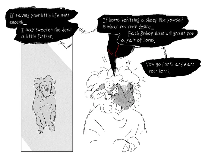 Someone on the Jacob sheep Lamb post from a while ago suggested Lamb getting a pair of horns for each bishop they defeat.. 