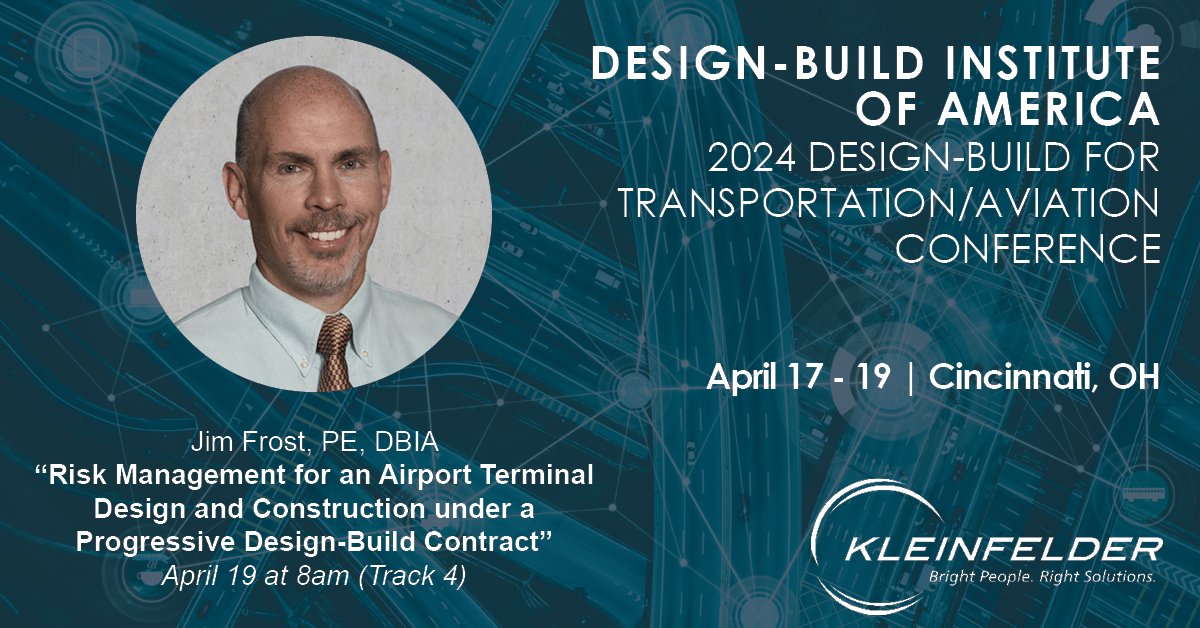 At @DBIAnational’s 2024 Design-Build for #Transportation/#Aviation #Conference this week in #Cincinnati? 

Don't miss Jim Frost's presentation on @SanDiegoAirport's #Terminal1 project tomorrow morning at 8am! 

#WeAreKleinfelder #DBIATranspo #DBIATransportation #Presentation